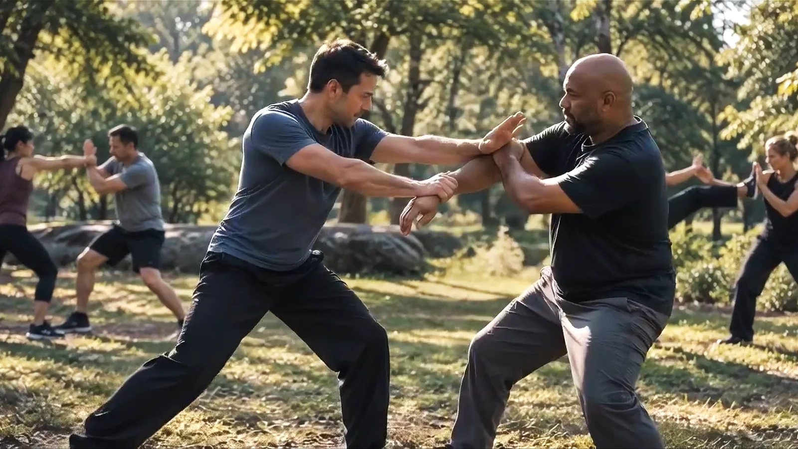 Adults practising Kung Fu in a class